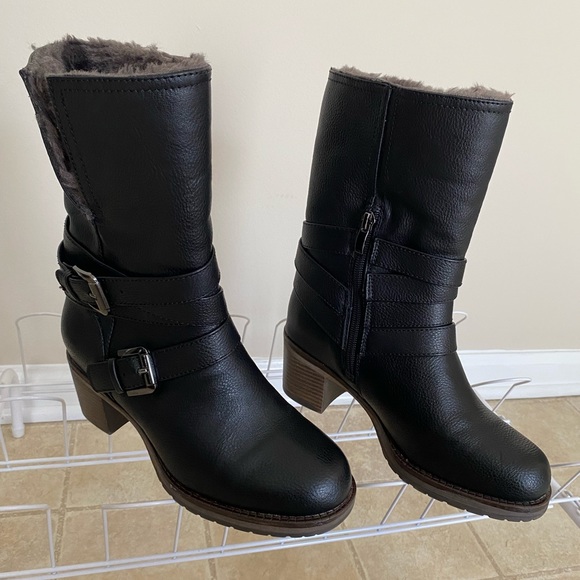 Sophie17  Darby Womens Black Faut Fur Boots Combat Buckles Shoes Size 3 M - Picture 8 of 10